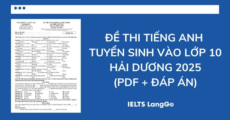 Đề thi tiếng Anh vào lớp 10 Hải Dương năm 2025 (PDF và Đáp án)