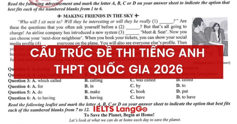 Cấu trúc đề thi tiếng Anh THPT quốc gia 2026 (4 dạng bài chính)