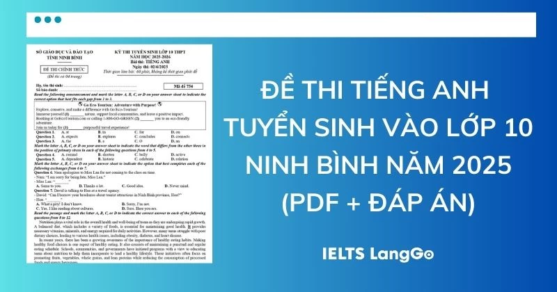 Đề thi tuyển sinh vào lớp 10 môn Tiếng Anh Ninh Bình 2025 (PDF & Đáp án)