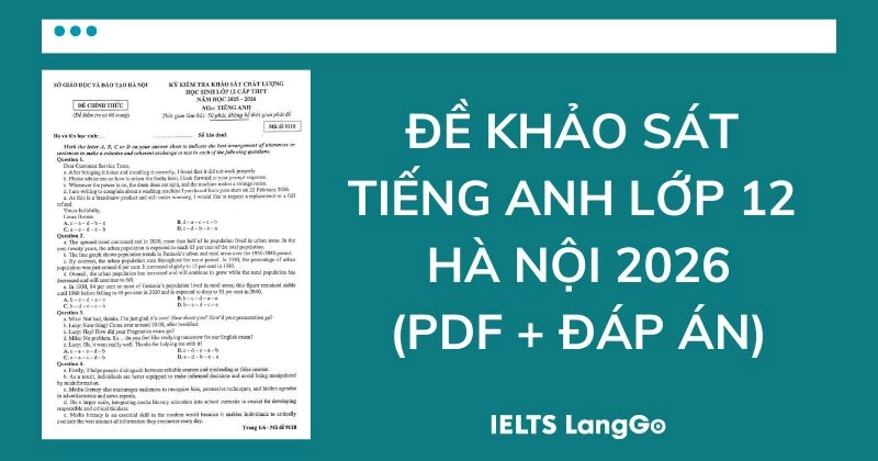 Đề khảo sát chất lượng Tiếng Anh lớp 12 Hà Nội 2026 (PDF + Đáp án)