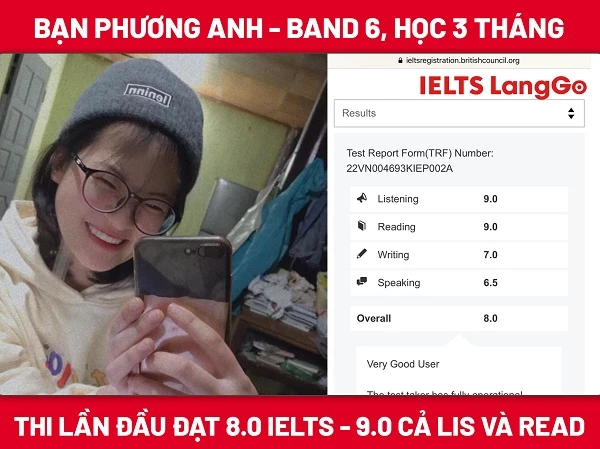 Bạn Kiều Phương Anh - Học viên IELTS LangGo vượt band đạt 8.0 IELTS
