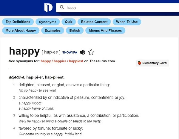 Dictionary.com là trang web tra từ đồng nghĩa tiếng Anh được nhiều người học tin dùng