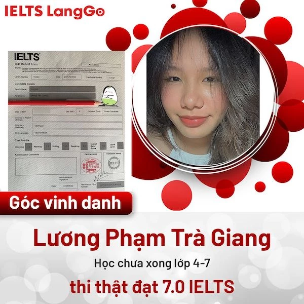 Học viên Lương Phạm Trà Giang đạt aim chỉ sau vài buổi học tại IELTS LangGo