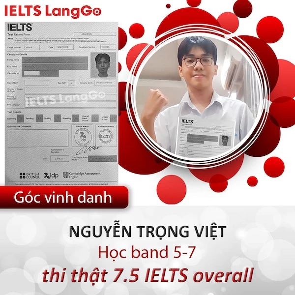 Trọng Việt - Học viên khoá 5.0-7.0 đạt 7.5 Overall