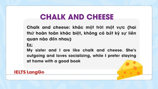 Idiom Chalk and cheese meaning: khác biệt một trời một vực