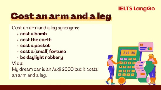 Tham khảo Cost an arm and a leg sentences và Synonyms bên dưới nhé