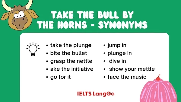 Tham khảo thêm Take the bull by the horns synonyms nhé!