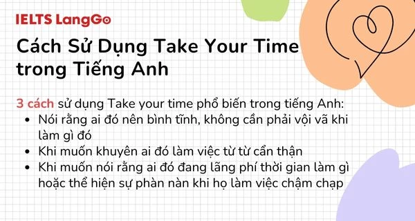 Các cách sử dụng Take your time trong tiếng Anh