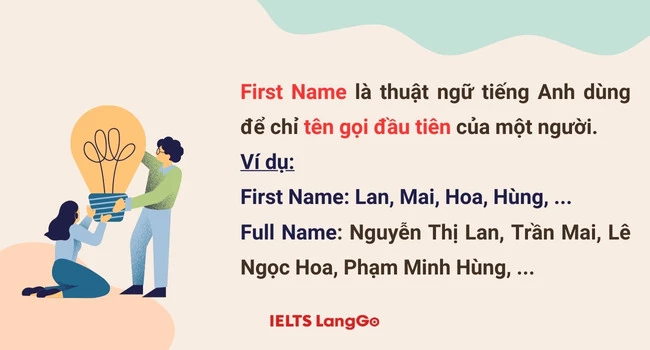 First Name là thuật ngữ tiếng Anh dùng để chỉ tên gọi đầu tiên của một người