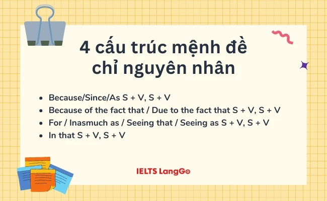 4 cấu trúc mệnh đề trạng ngữ chỉ nguyên nhân