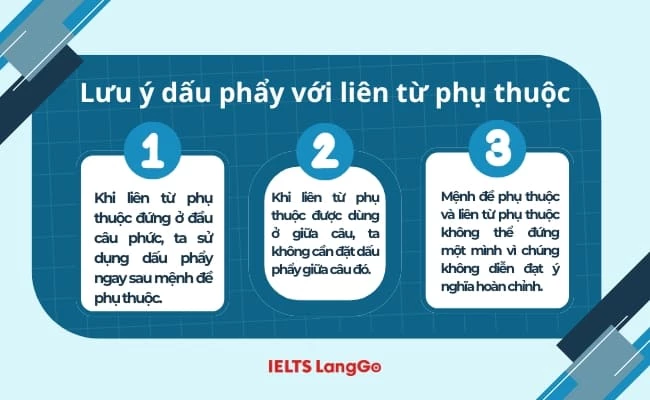 Lưu ý dấu phẩy trong câu chứa liên từ phụ thuộc