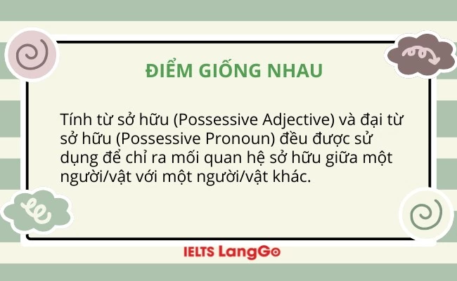 Điểm giống nhau giữa tính từ sở hữu và đại từ sở hữu