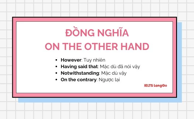 Lưu ý một số từ đồng nghĩa với On the other hand