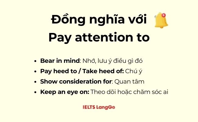 Một số cụm từ đồng nghia với Pay attention to trong Tiếng Anh