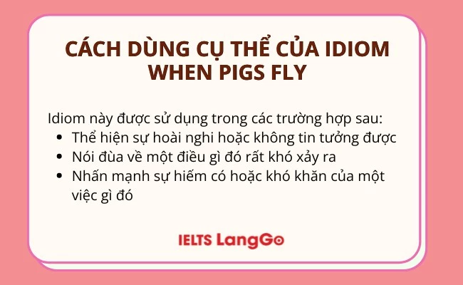 Cách dùng cụ thể của idiom when pigs fly trong thực tế