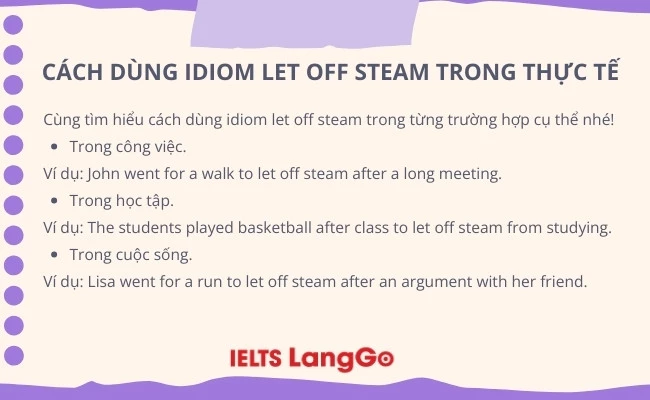 Cách dùng idiom let off steam trong thực tế