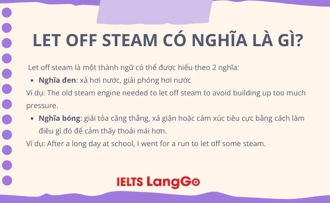 Let off steam có nghĩa là gì?