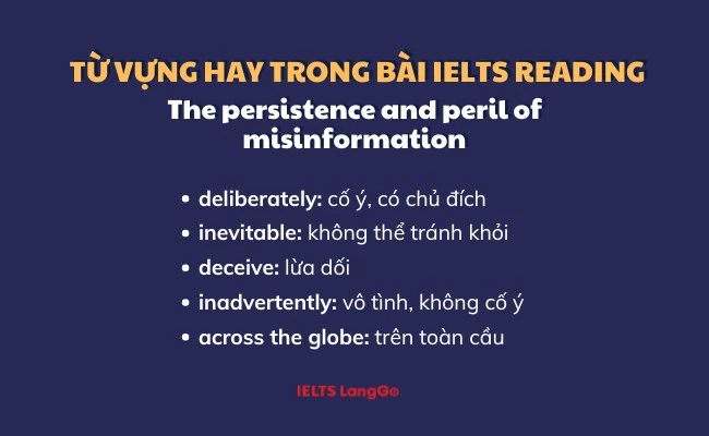 Học từ vựng hay trong bài đọc The persistence and peril of misinformation