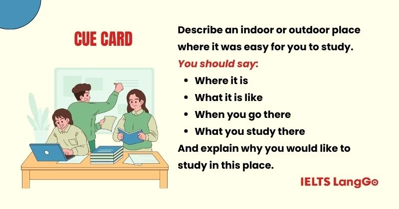 Describe an indoor or outdoor place where it was easy for you to study cue card