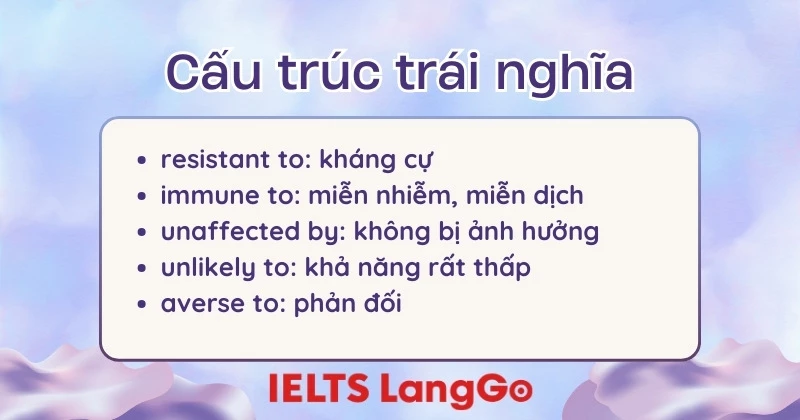 Các cấu trúc trái nghĩa với be prone to