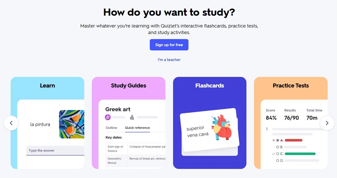 Quizlet là trang web học tiếng Anh bằng Flashcard