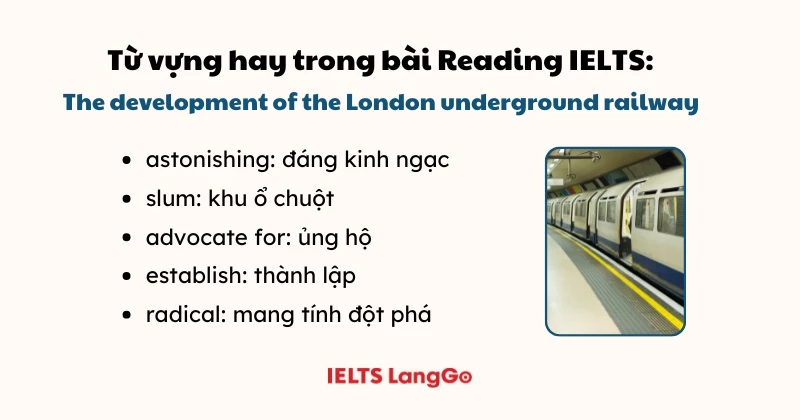 Học từ vựng hay trong bài đọc The development of the London underground railway