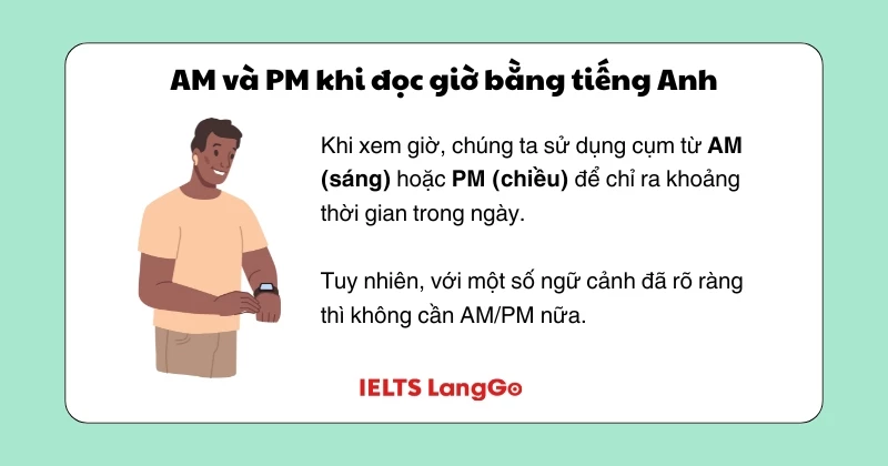 Lưu ý về cụm từ AM/PM khi đọc giờ bằng tiếng Anh