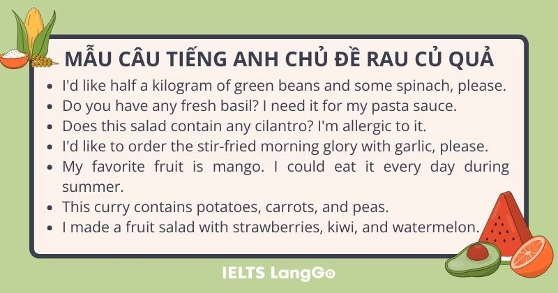 Mẫu câu tiếng Anh chủ đề rau củ quả