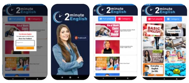 Two min English - App luyện nghe tiếng Anh online qua video ngắn