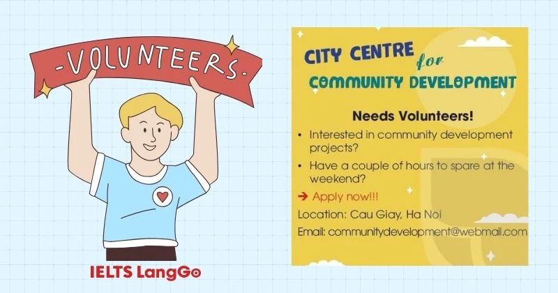 Tiếng Anh lớp 10 Unit 4 Listening - An announcement for volunteer positions