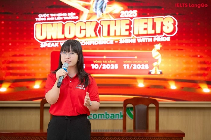 Đại diện Hệ thống luyện thi IELTS LangGo chia sẻ tại sự kiện