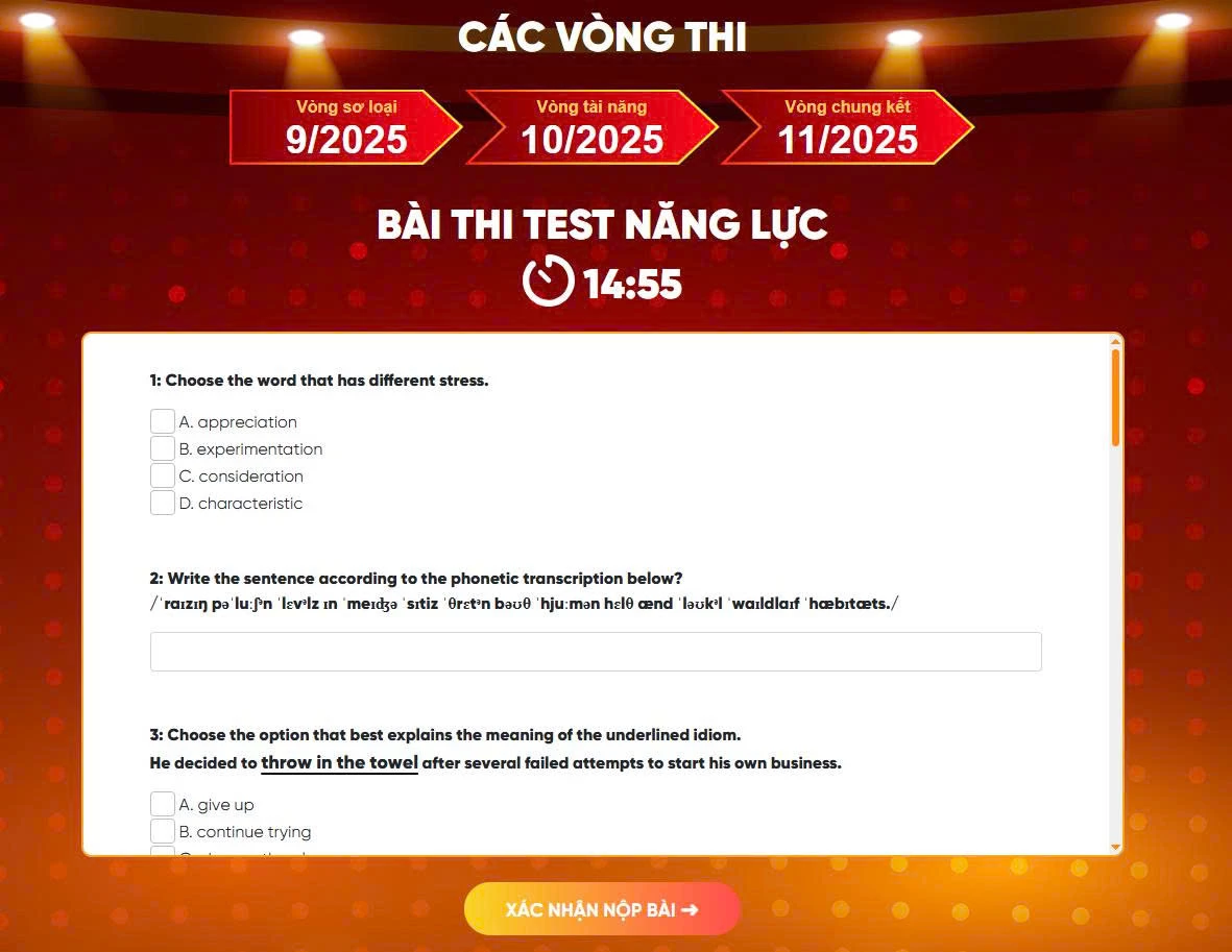 Minh họa đề thi vòng Sơ Loại Unlock The IELTS 2025