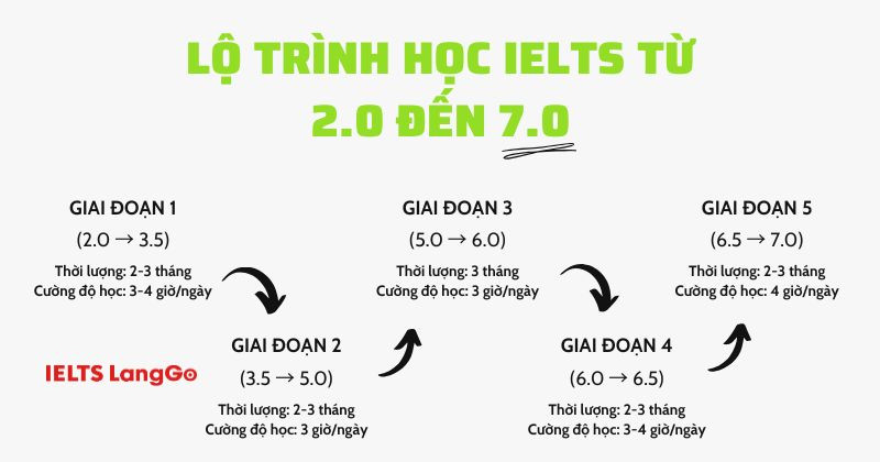 Lộ trình được chia thành 5 giai đoạn với cường độ học tập khác nhau