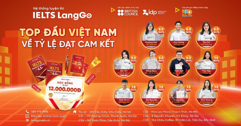 LangGo nổi bật với việc luyện thi IELTS từ trình độ mất gốc tới 7.0+