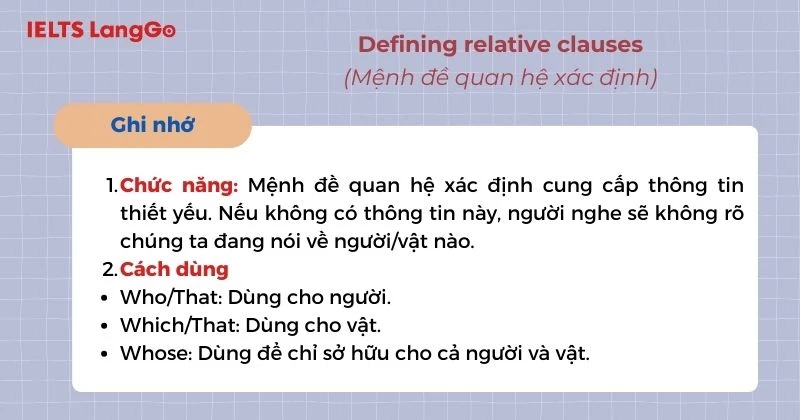 Mệnh đề quan hệ xác định Tiếng Anh 9
