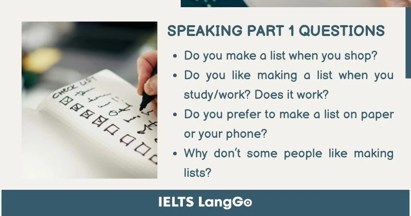 Making lists IELTS Speaking Part 1 Questions