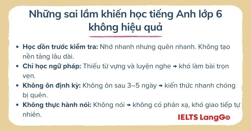 Những sai lầm cần tránh khi học tiếng Anh đặc biệt là lớp 6