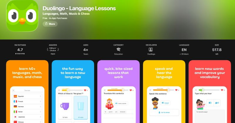 Doulingo còn có nhiều ngôn ngữ khác và các bài Toán, Cờ vua cho lứa tuổi tiểu học