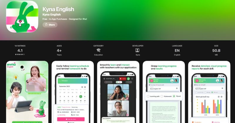 Kyna English cũng là một app lâu đời về tiếng Anh trẻ em