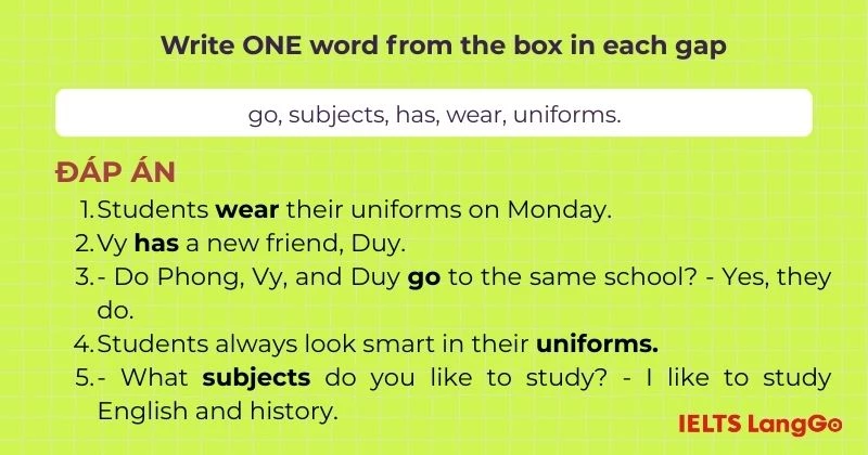 Bài tập 3 Tiếng Anh 6 Unit 1 Getting Started