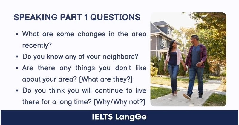 Câu hỏi IELTS Speaking Part 1 topic The area you live in