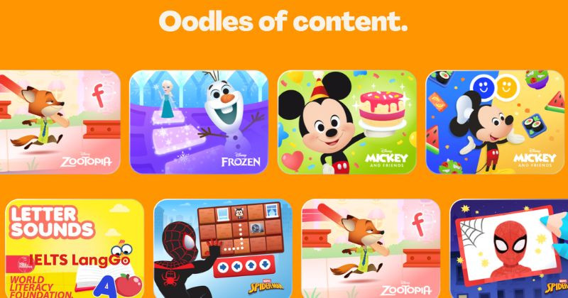 Lingokids giao diện rất đẹp, tươi sáng và nhiều game với nhân vật hoạt hình quen thuộc