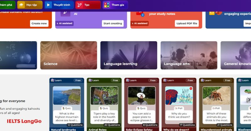 Kahoot không còn xa lạ với học sinh và cả giáo viên với quiz cho tập thể