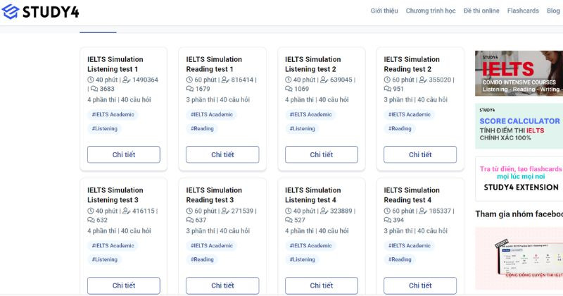 Giao diện tiếng Việt của Study4 cực kỳ dễ dùng và theo dõi tiến độ làm bài
