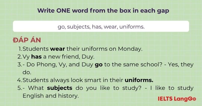 Bài tập 3 Tiếng Anh 6 Unit 1 Getting Started