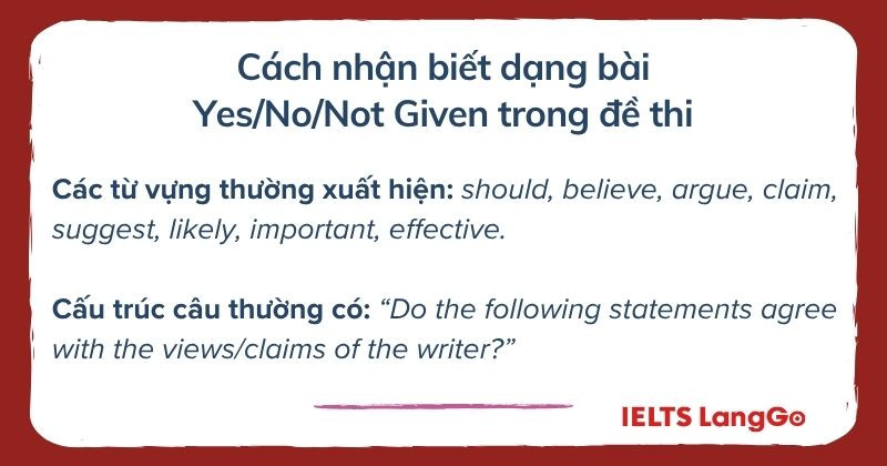 Dấu hiệu nhận biết dạng bài Y/N/NG trong đề thi