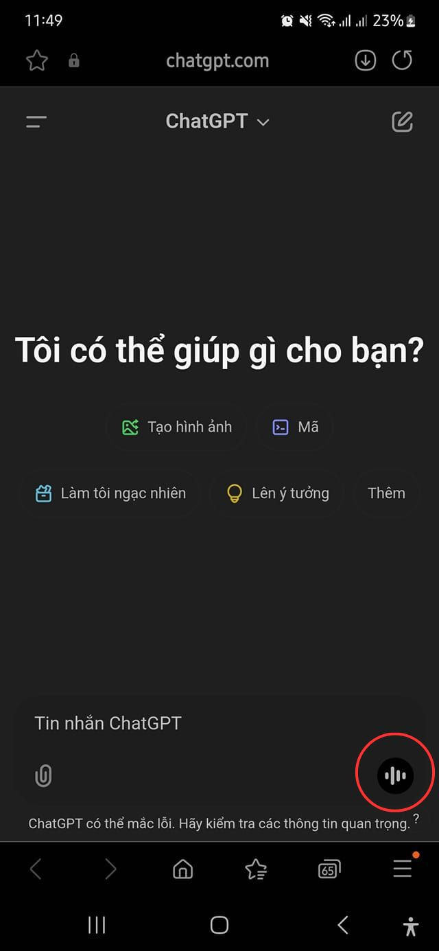 Chỉ cần nhấn nút Speak và đặt câu lệnh cho AI như bình thường