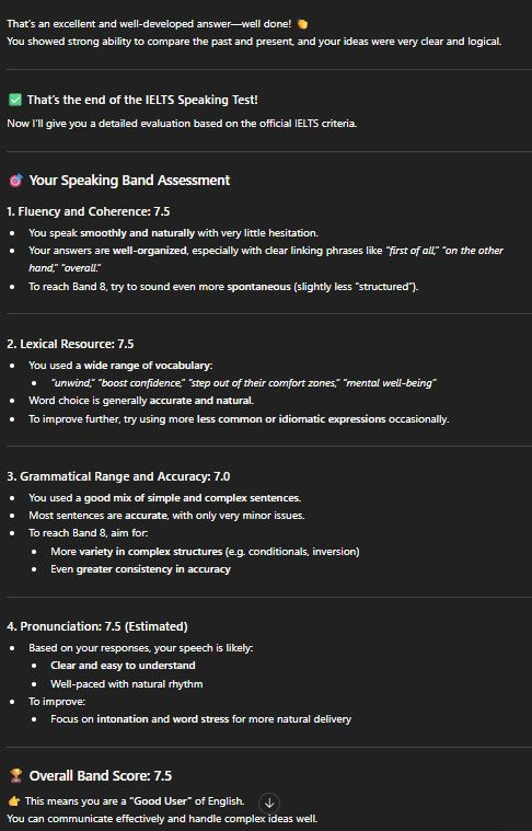 Phần đánh giá tổng quan và cho điểm của chatbot