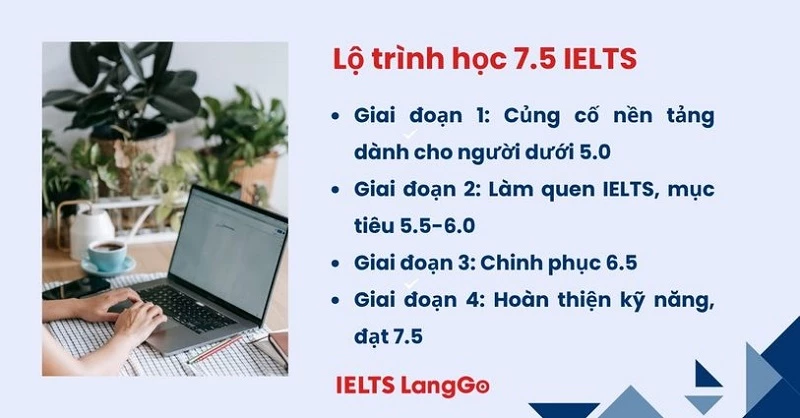 Lộ trình học IELTS 7.5 IELTS với 4 giai đoạn chính