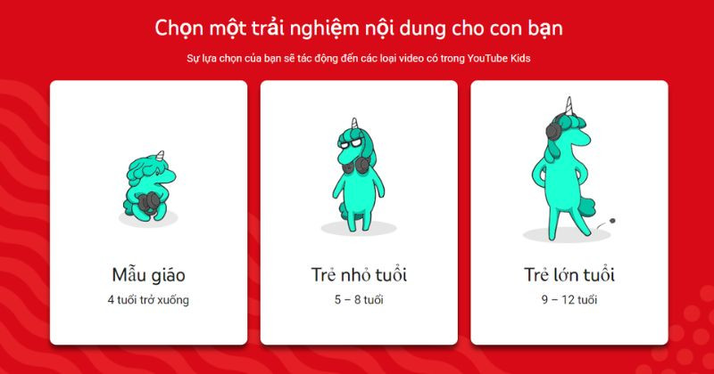 Cha mẹ có thể lựa chọn nhóm tuổi để lọc nội dung phù hợp cho con
